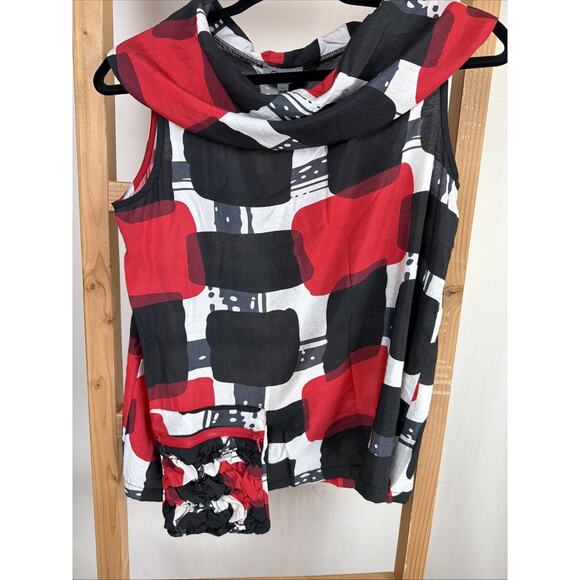 Shana Tops - NWT Shana Multicolor Black & Red Geometric Print Cowl Neck Top #1119 Size XS